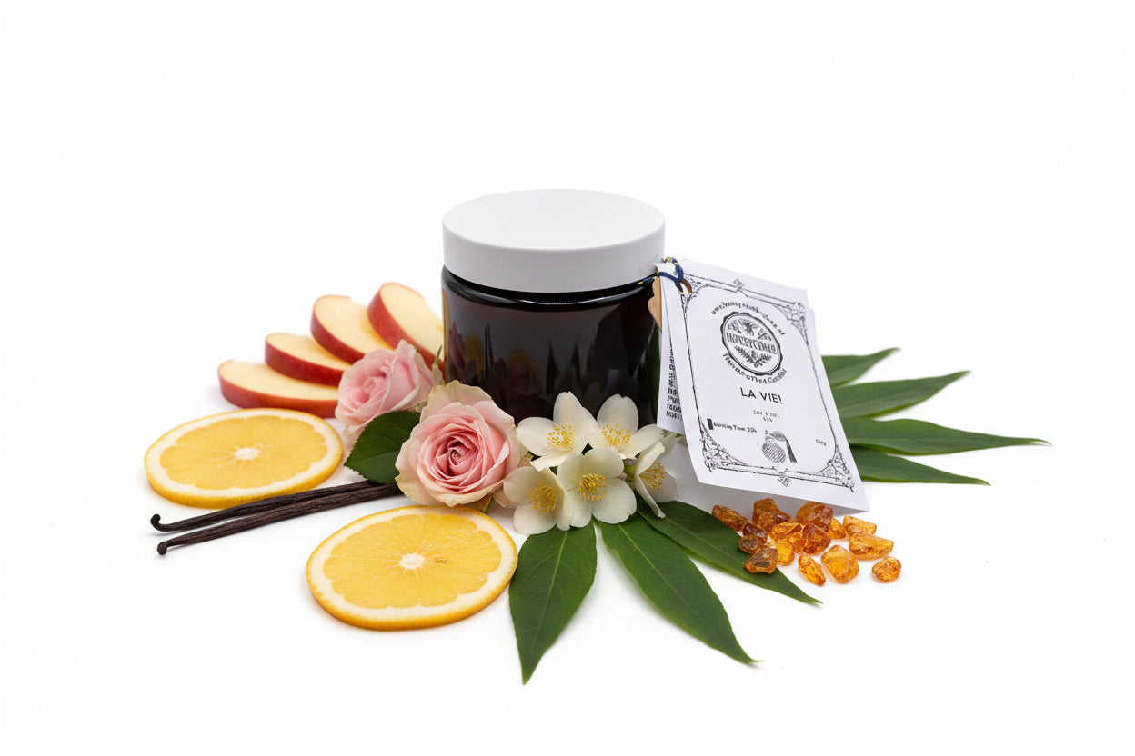 Geurkaars “La Vie” – handgemaakt van sojawas-bruin (90 g) | Honeycomb