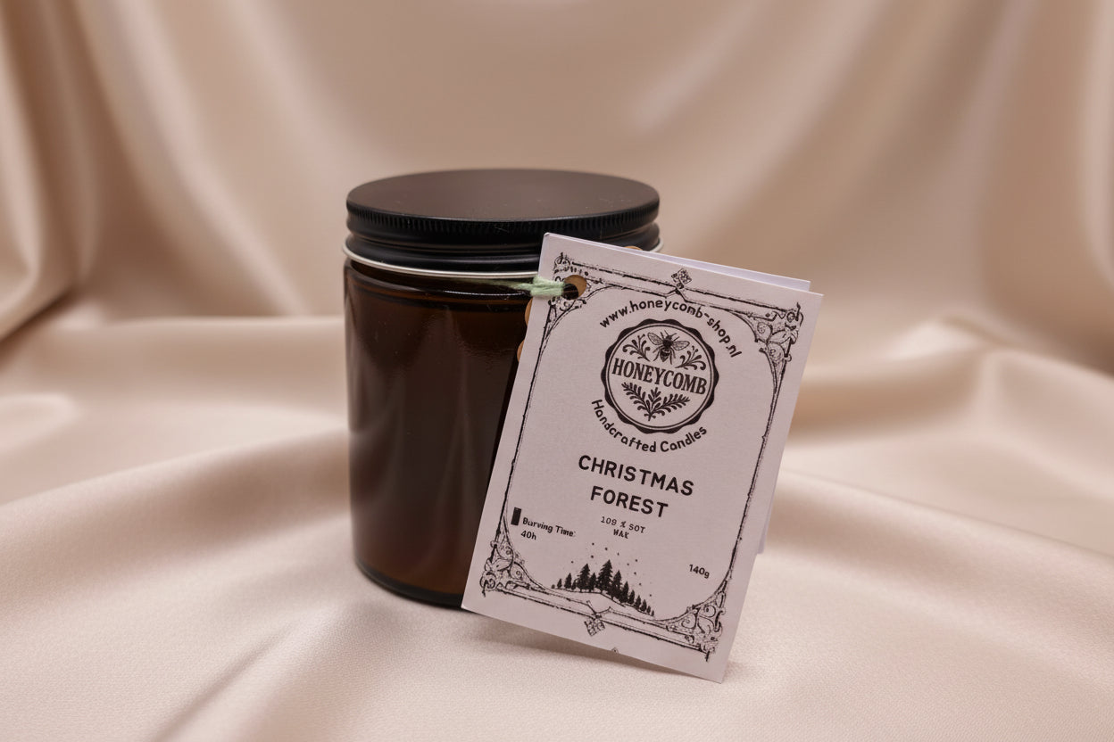 Geurkaars “Christmas Forest” – handgemaakt van sojawas (140 g) | Honeycomb