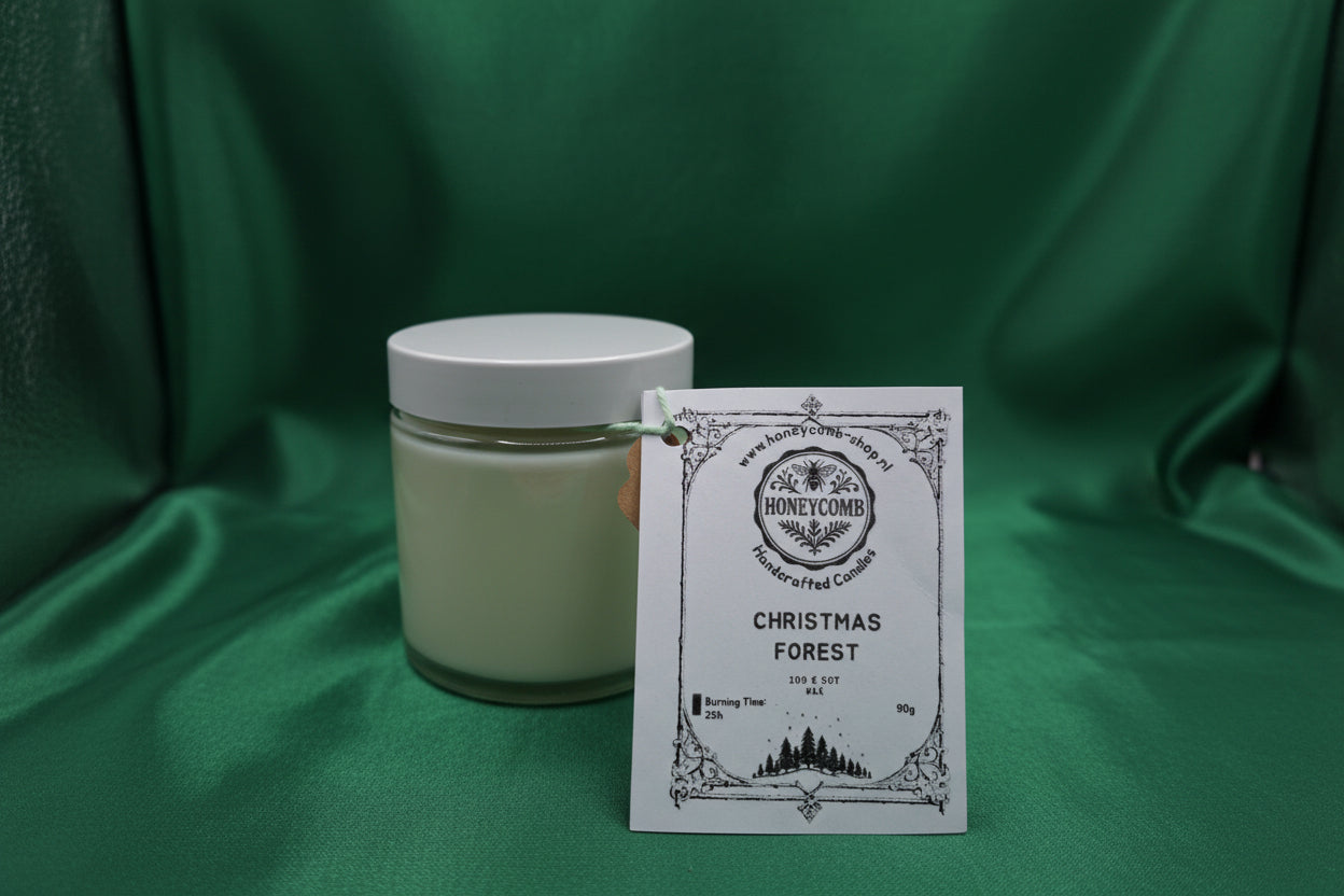 Geurkaars “Christmas Forest” – handgemaakt van sojawas (90 g) wit | Honeycomb