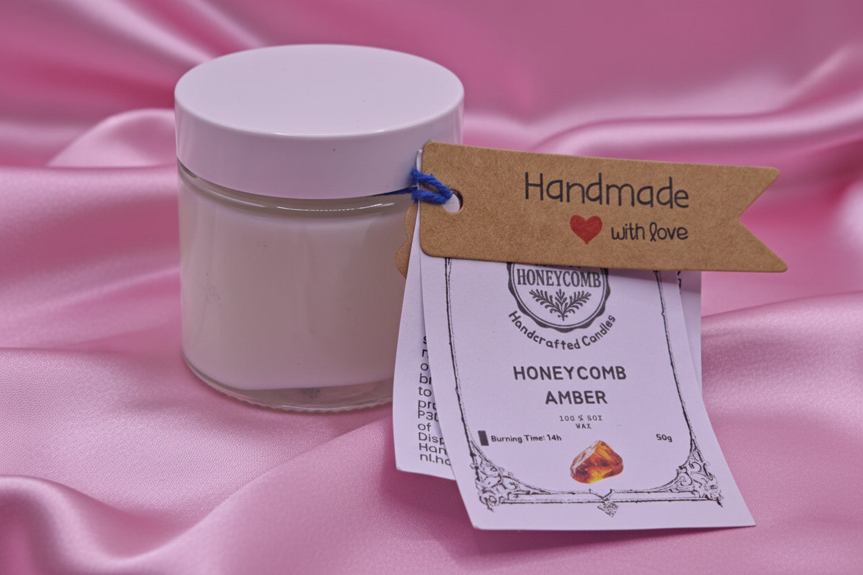 🕯️ Geurkaars “Honeycomb Amber” – handgemaakt van sojawas (50 g) | Honeycomb