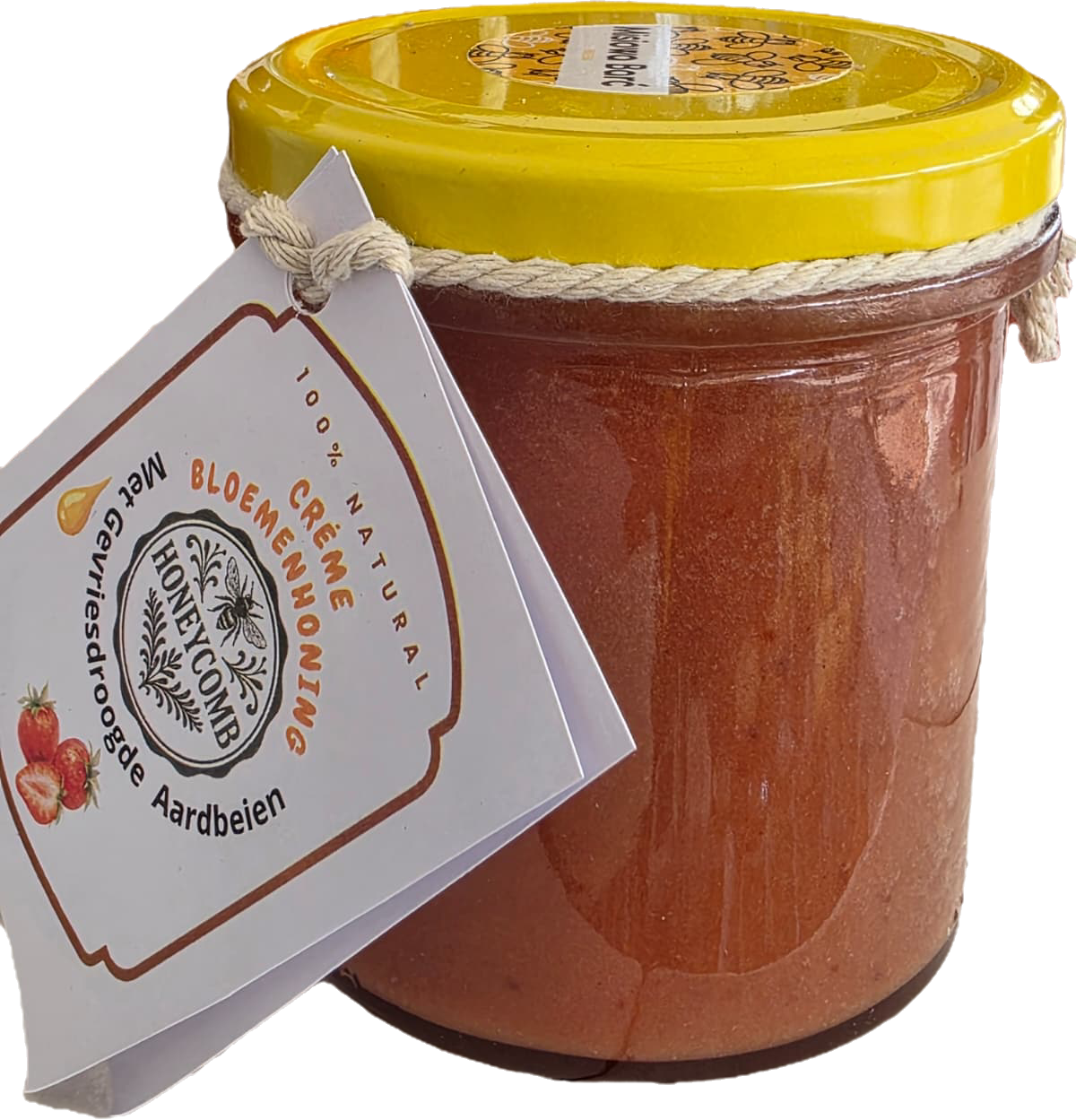 Crème bloemenhoning met gevriesdroogde aardbeien