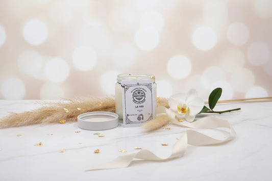 Geurkaars “La Vie” – handgemaakt van sojawas - wit (90 g) | Honeycomb