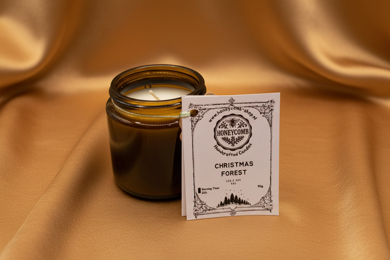 Geurkaars “Christmas Forest” – handgemaakt van sojawas (90 g) bruin | Honeycomb