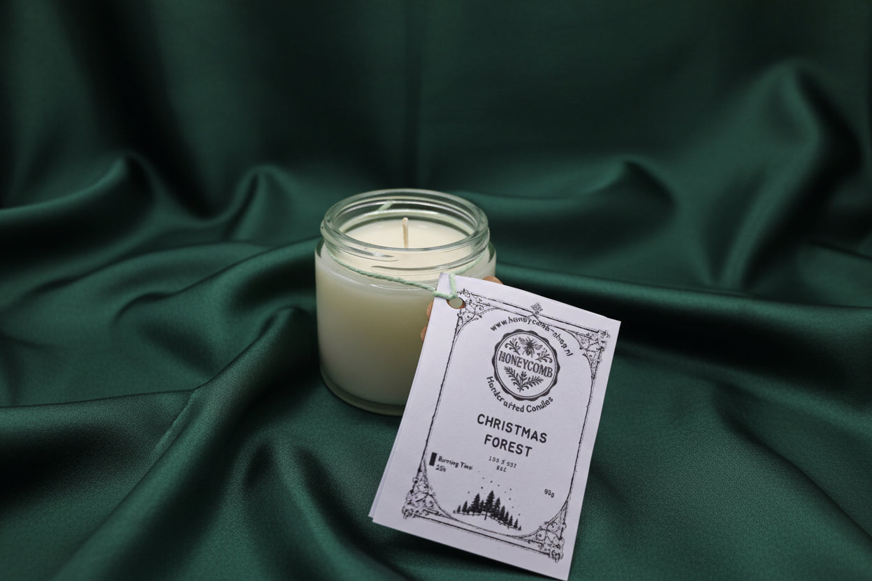 Geurkaars “Christmas Forest” – handgemaakt van sojawas (90 g) wit | Honeycomb