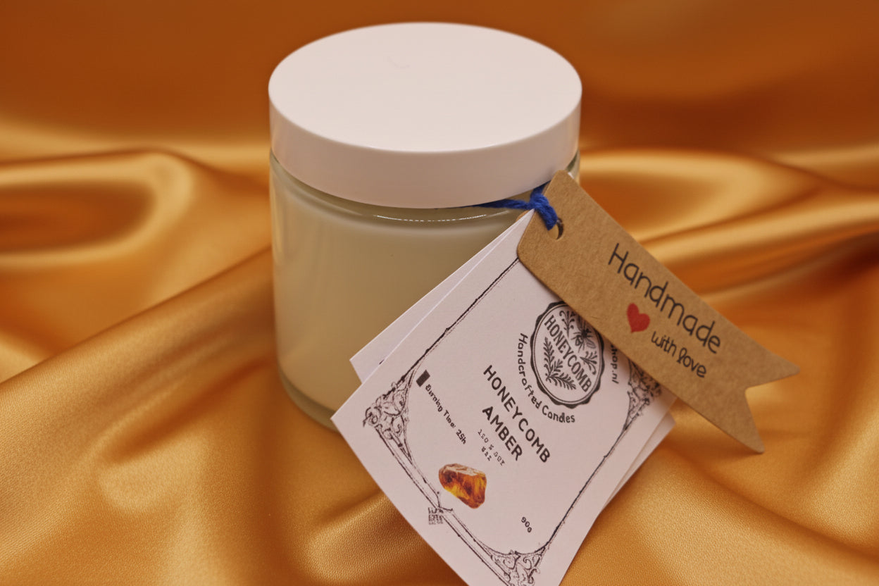 Geurkaars “Honeycomb Amber” – handgemaakt van sojawas (90 g) wit | Honeycomb