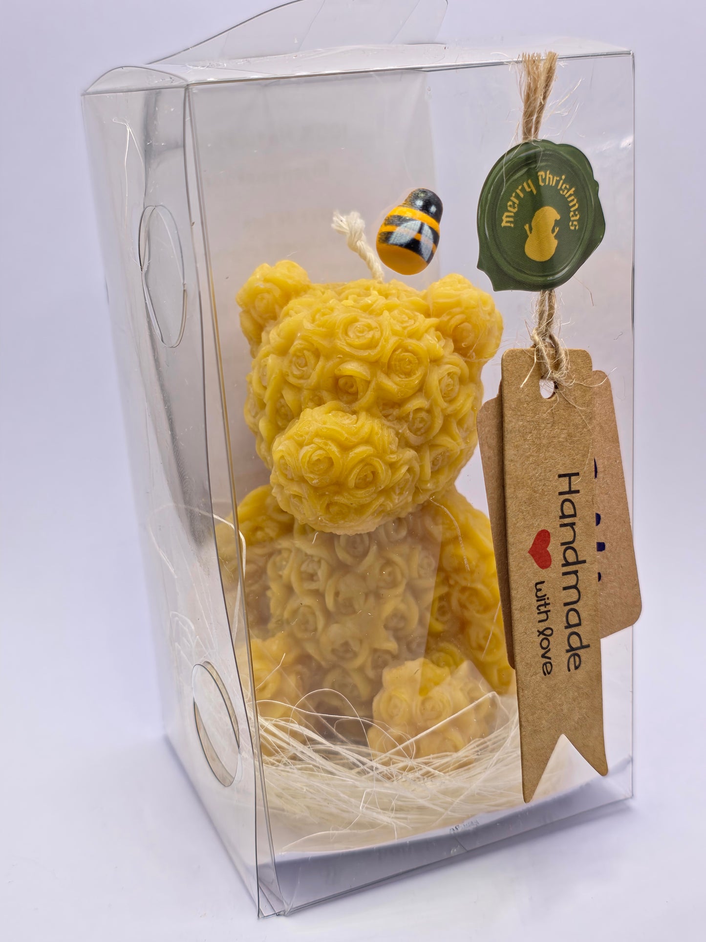 Handgemaakte bijenwas kaars – teddybeer, 100% natuurlijke bijenwas