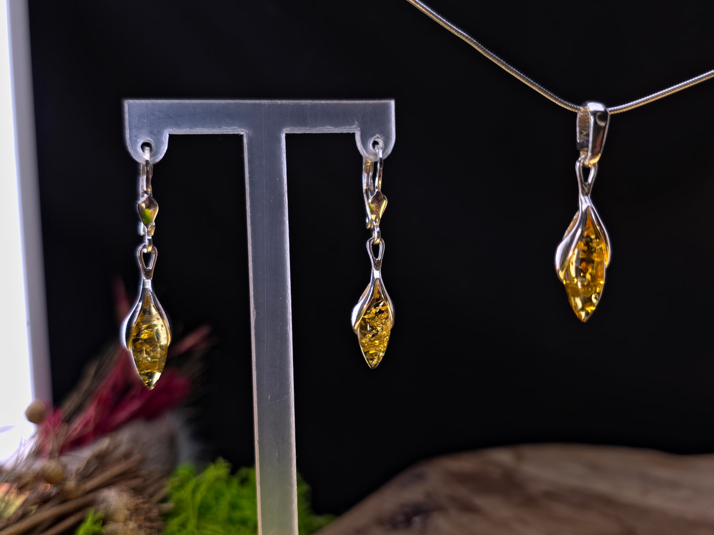 Handgemaakte sieradenset met Baltische amber | 925 sterling zilver