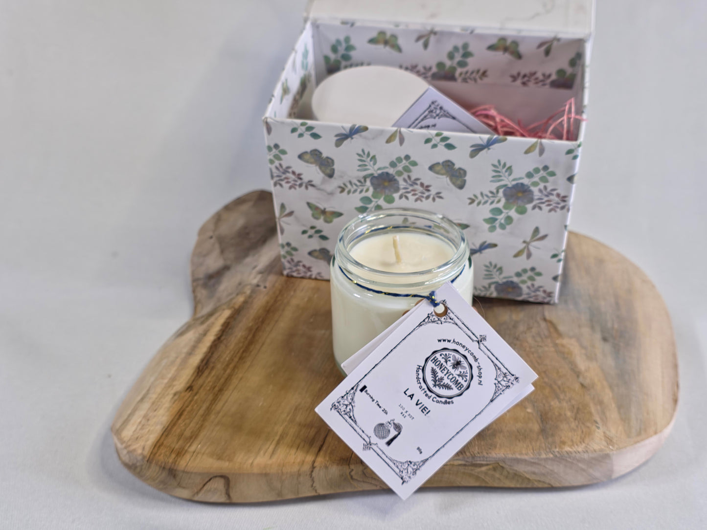 Geurkaarsenset Honeycomb “Amber & La Vie!” – handgemaakt van sojawas (2 × 90 g) | Giftset