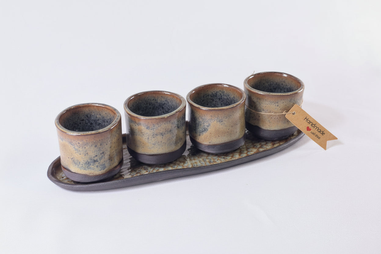 Handgemaakt keramiek set – kopjes met schaal | Falka Pottery