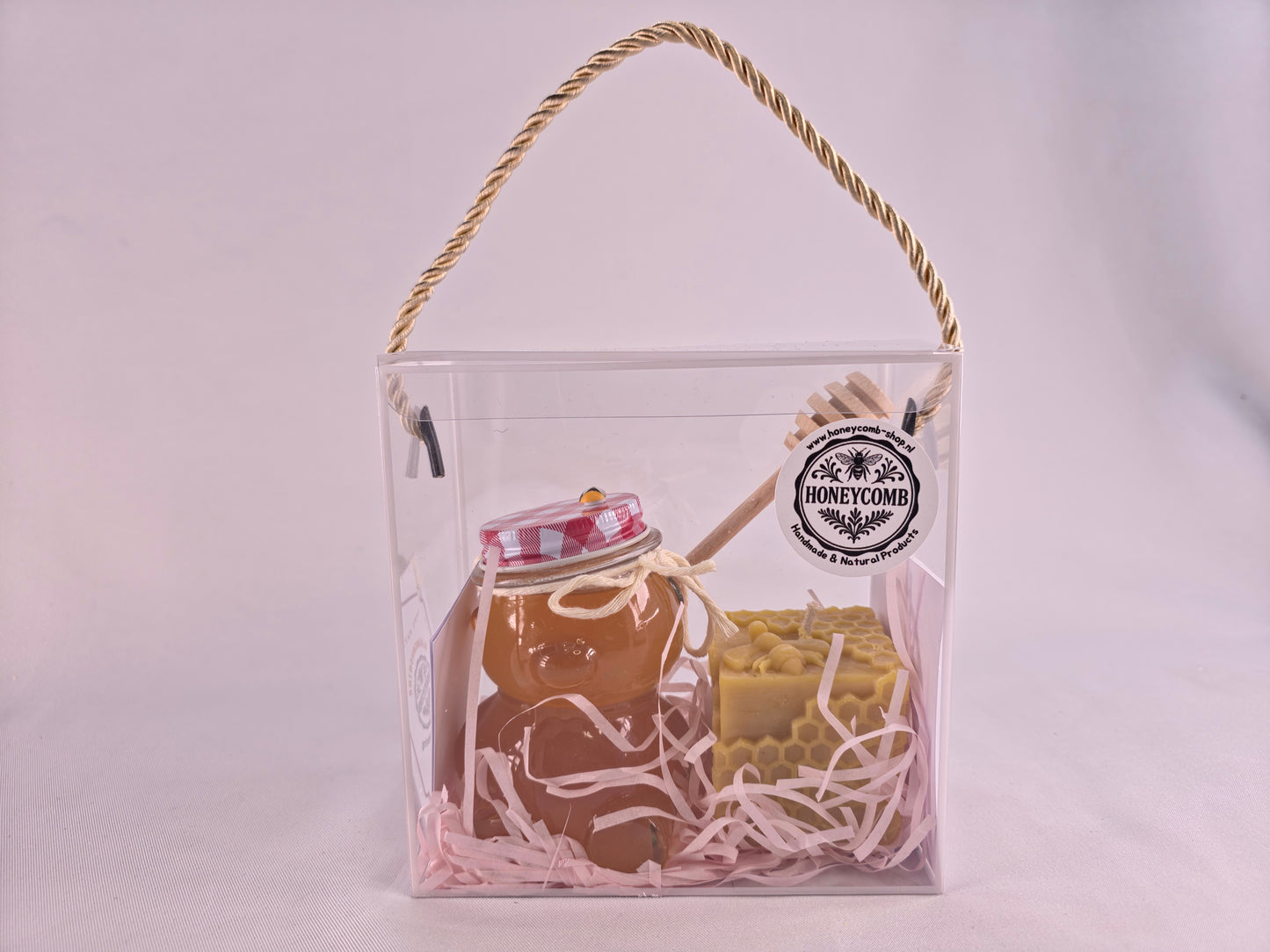 Cadeauset met bloemenhoning en bijenwas kaars