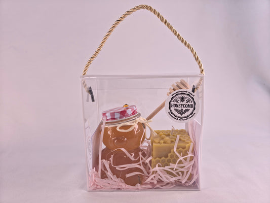 Cadeauset met bloemenhoning en bijenwas kaars